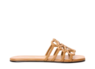 LOEWE Women's Petal Anagram Slide in Soft Calfskin "Camel"