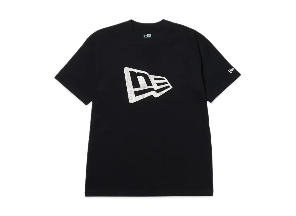 NEW ERA Short Sleeve Cotton T-Shirt Floral Paisley Flag Logo Regular Fit "Black"