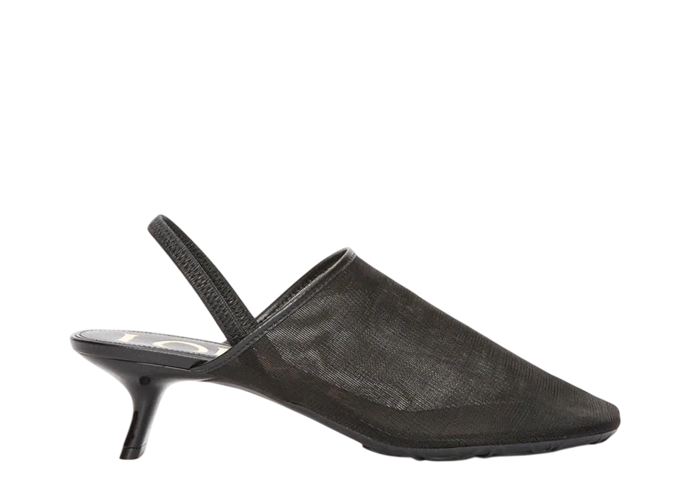 LOEWE Women's Petal Slingback Heel Sandal in Mesh "Black"