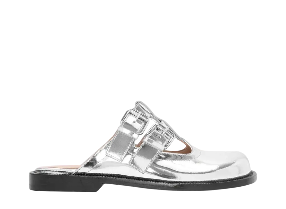 ロエベ ウィメンズ カンポ メリージェーン ミュール メタリックカーフ "シルバー"