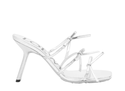 LOEWE Women's Petal sandal in metallic calfskin "Silver"