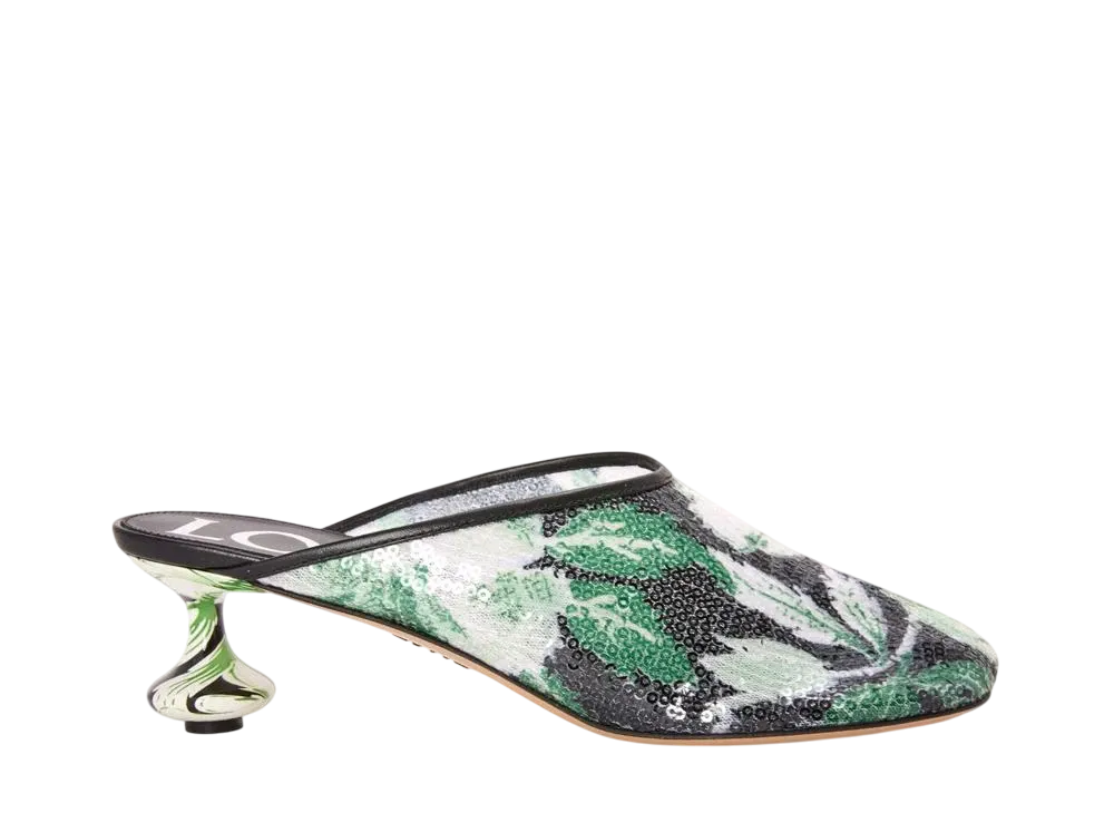ロエベ ウィメンズ トイ ミュール スパンコール "ブラック/ハイビスカスグリーン"