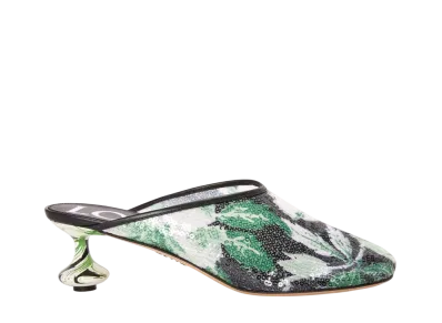 LOEWE Women's Toy mule in sequins "Black/Hibiscus Green"