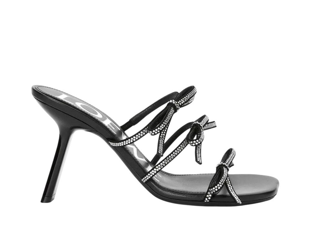 ロエベ ウィメンズ ペタル サンダル スウェード&ラインストーン "ブラック"