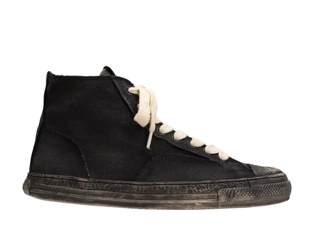 メゾンミハラヤスヒロ パストソール オーバーダイ コットンキャンバス ハイカットスニーカー "ブラック" (S12FW204)