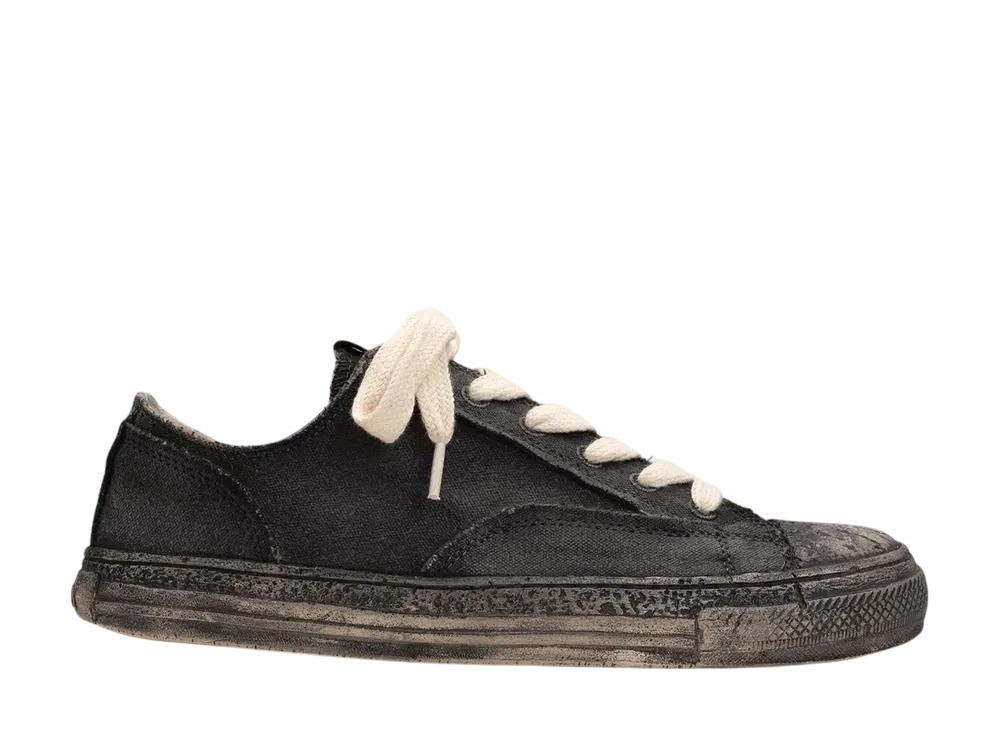 メゾンミハラヤスヒロ パストソール 6ホール オーバーダイ キャンバス ローカットスニーカー "ブラック" (S12FW205)