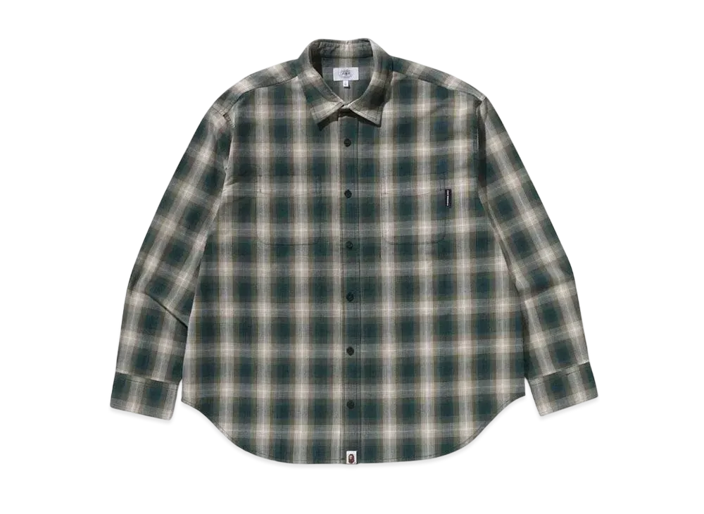 A BATHING APE Ombre Check College Relaxed Fit Shirt "Green"
