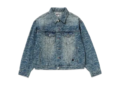 A BATHING APE Line Camo Jacquard 13OZ Denim Jacket "Light Indigo"