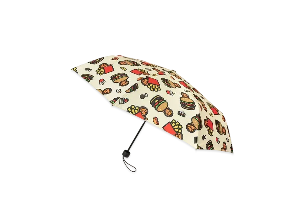 A BATHING APE Fast Food All Print Pattern Folding Umbrella "Ivory"