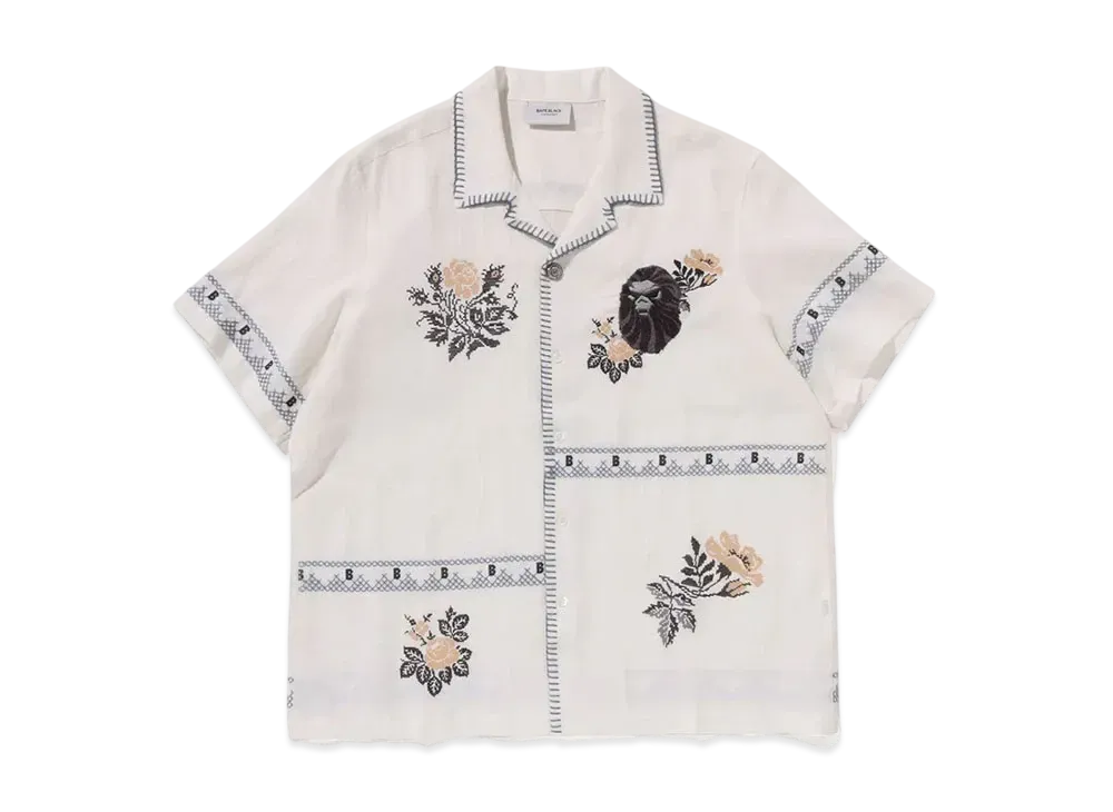 A BATHING APE Bpae Black Cross Stitched Shirt "Ivory"
