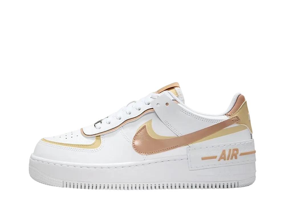 ナイキ ウィメンズ エアフォース1 シャドウ "ホワイト/チームゴールド/ホワイト/ヘンプ"