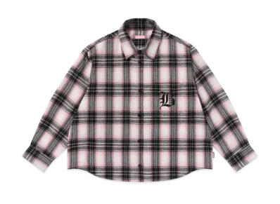 BlackEyePatch Low Script Loose Flannel Shirt "Pink"