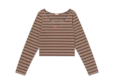 BlackEyePatch Striped Square Neck Cropped L/S Tee "Brown"