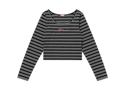 BlackEyePatch Striped Square Neck Cropped L/S Tee "Black"