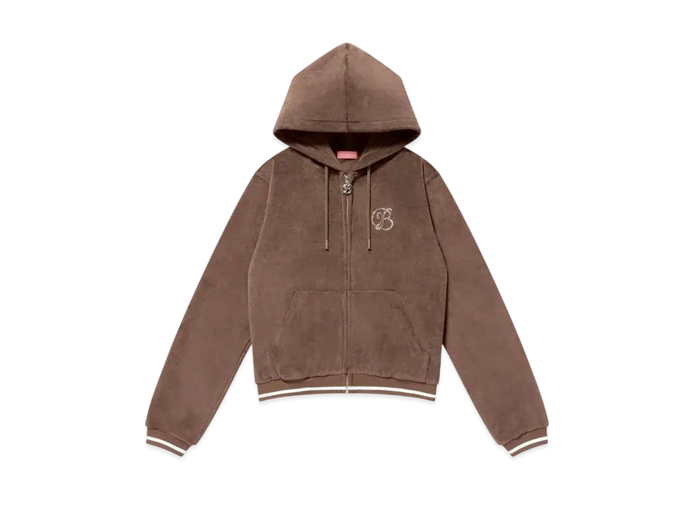 BlackEyePatch B Emblem Cropped Velour Zip Hoodie "Brown"