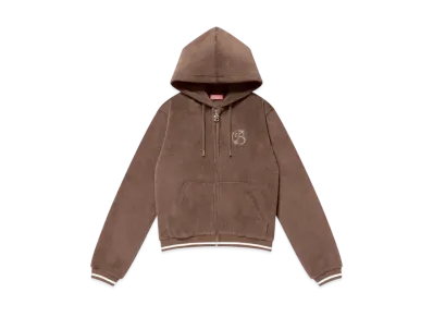 BlackEyePatch B Emblem Cropped Velour Zip Hoodie "Brown"
