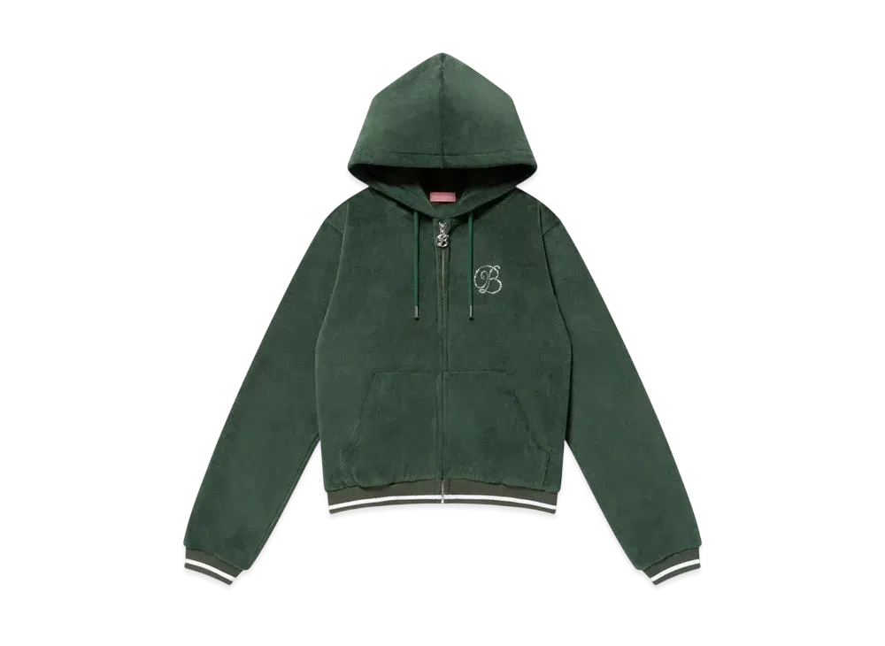 BlackEyePatch B Emblem Cropped Velour Zip Hoodie "Green"