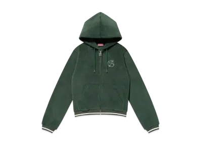 BlackEyePatch B Emblem Cropped Velour Zip Hoodie "Green"