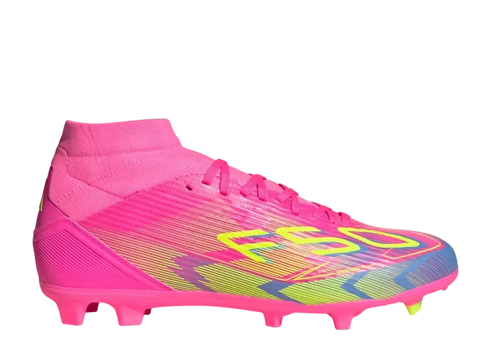 adidas Women's F50 League Mid-Cut Firm/Multi-Ground Cleats "Lucid Pink/Lucid Lemon/Blue Fusion"