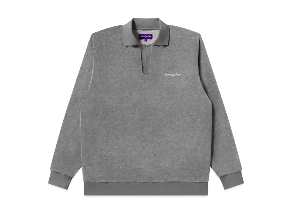 BlackEyePatch Script Logo Collared Velour Pullover "Heather Gray"