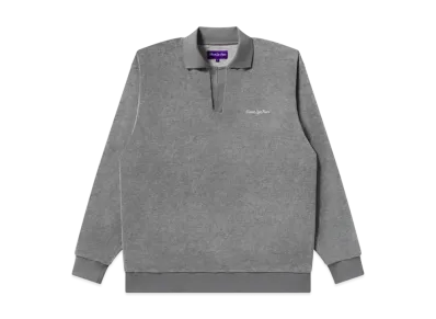 BlackEyePatch Script Logo Collared Velour Pullover "Heather Gray"