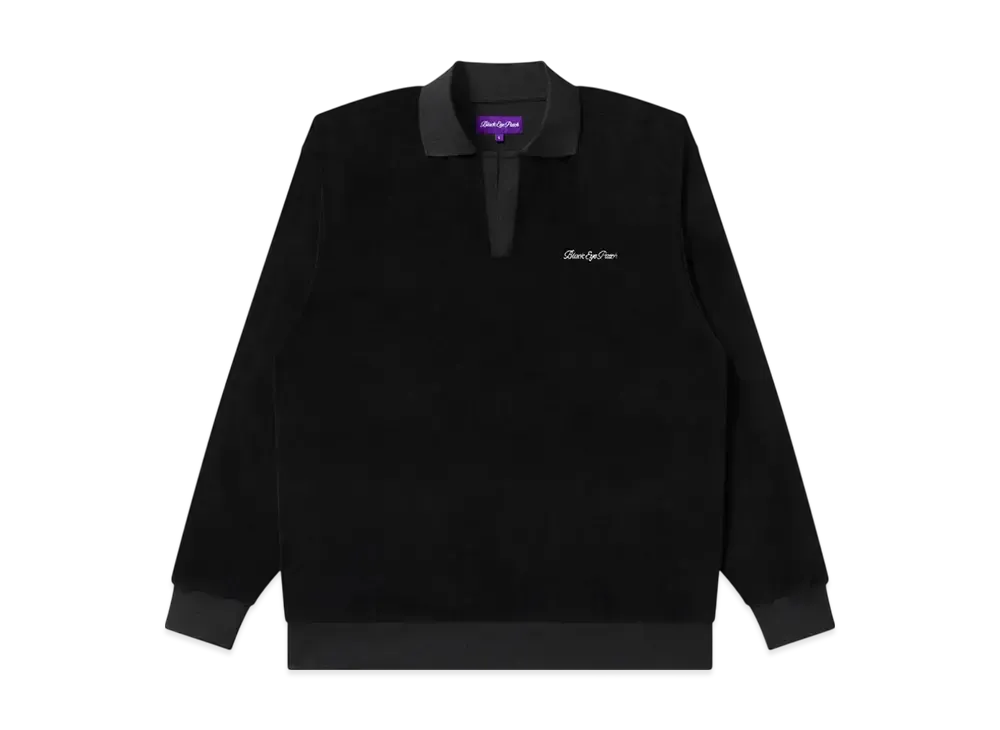 BlackEyePatch Script Logo Collared Velour Pullover "Black"