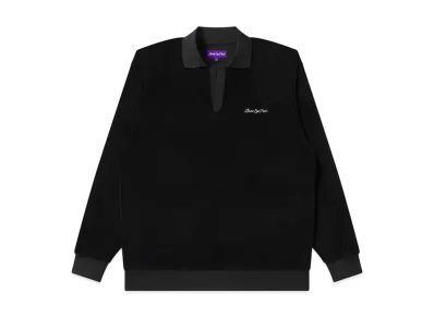 BlackEyePatch Script Logo Collared Velour Pullover "Black"