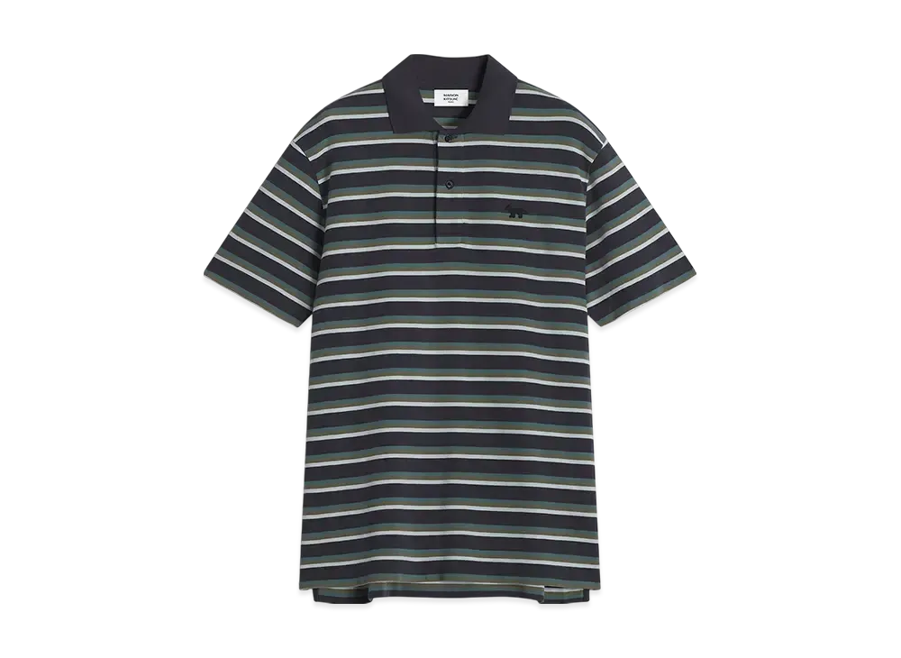 Maison Kitsune Profile Fox Patch Tricolor Stripe Polo "Ink Blue"