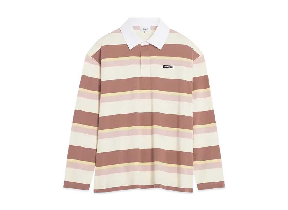 Maison Kitsune Stripe Long Sleeve Oversize Polo "Honey/Brunette"