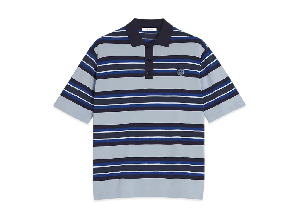 Maison Kitsune Fine Gauge Stripe Polo "Cirrus Blue/Ink Blue"