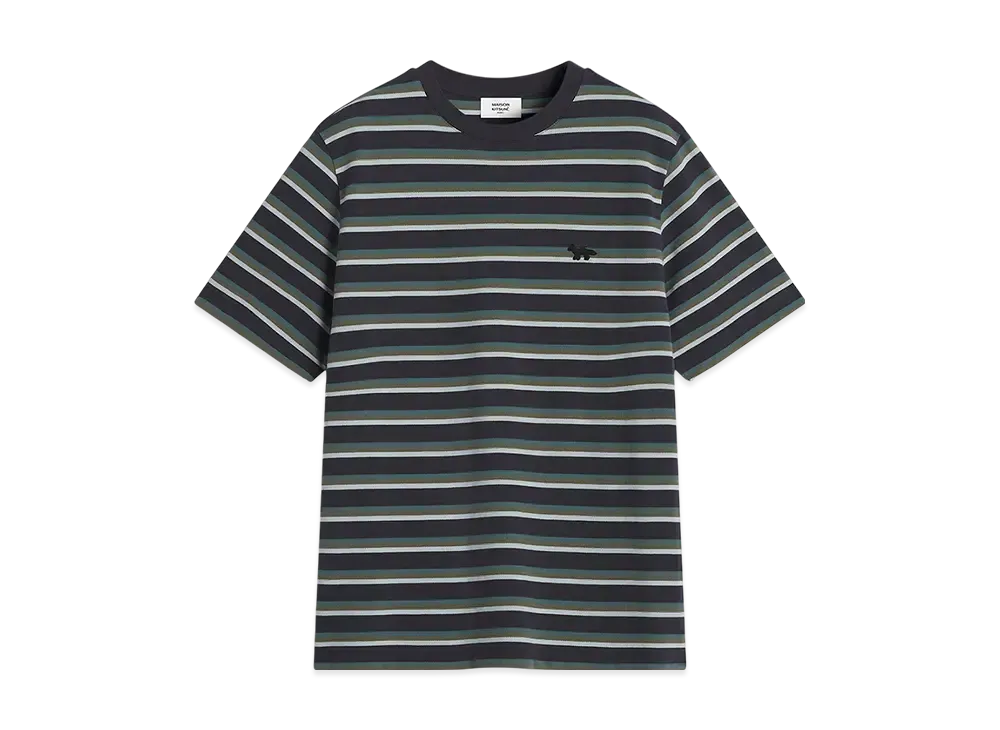 Maison Kitsune Profile Fox Patch Stripe Comfort T-Shirt "Soft Teal/Bay Leaf/Cirrus Blue"