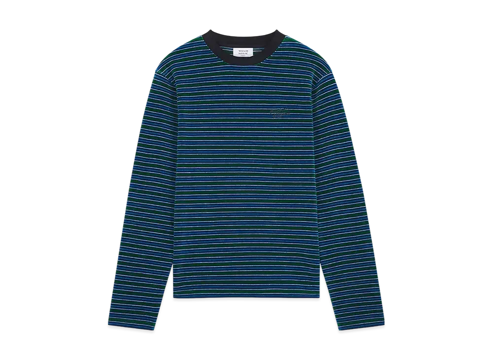 Maison Kitsune Stripe Velvet Long Sleeve T-shirt "Conifer/Freshwater"