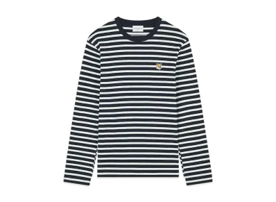 Maison Kitsune Fox Head Patch Regular Marine T-Shirt "Navy Stripes"