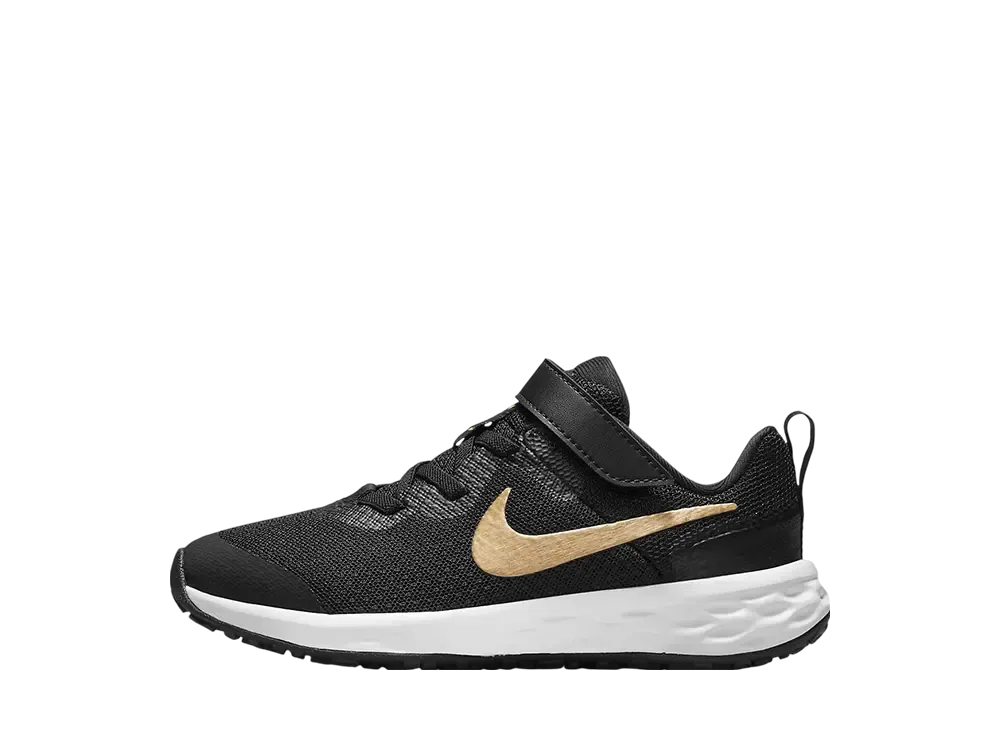 ナイキ PS レボリューション6 "ブラック/ホワイト/メタリックゴールド" (キッズ)