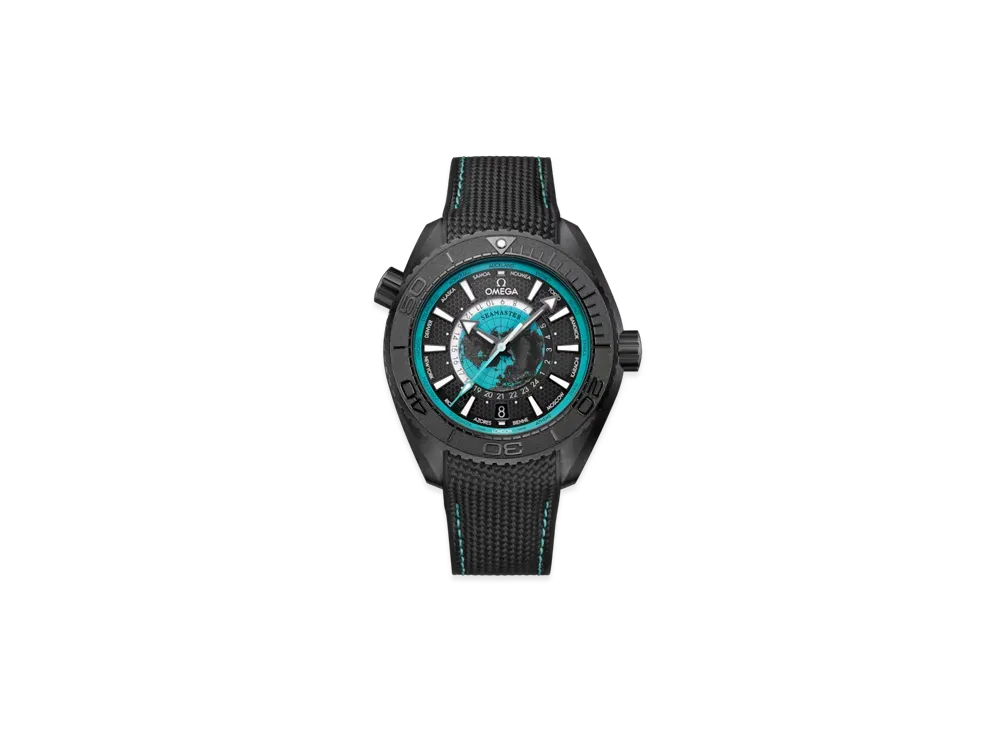 OMEGA Seamaster Planet Ocean 600M 45.5MM Ceramic Rubber Strap "Black/Turquoise" 215.92.46.22.01.006