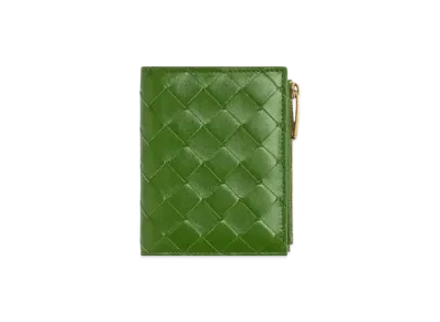 Bottega Veneta Intrecciato Small Lambskin Bi-fold Zippered Wallet "Avocado"