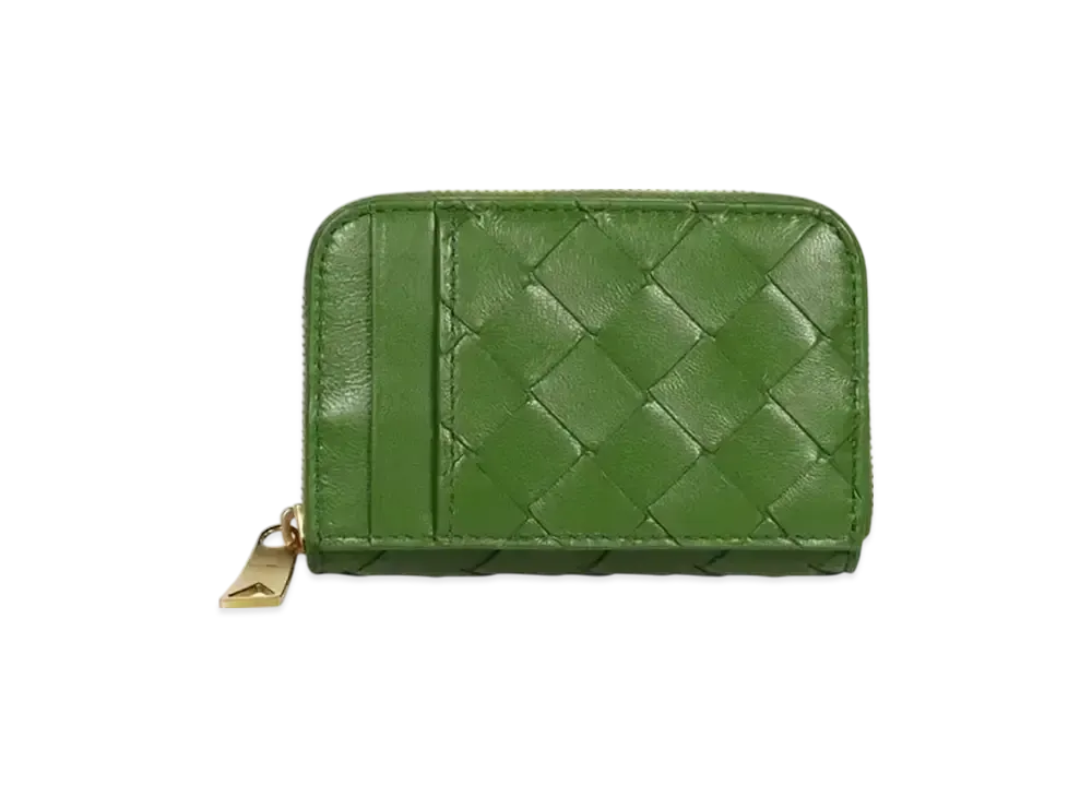 Bottega Veneta Intrecciato Lambskin Zip Around Coin Purse "Avocado"
