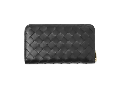 Bottega Veneta Intrecciato Lambskin Zip Around LongWallet "Black"