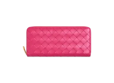 Bottega Veneta Intrecciato Lambskin Zip Around LongWallet "Cranberry"