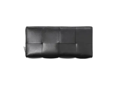 Bottega Veneta Casette Maxi Intrecciato Calfskin Slim Zip Around Wallet "Black"