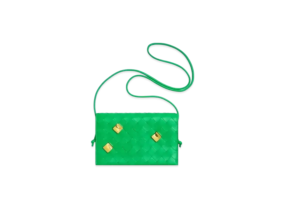 Bottega Veneta Intrecciato Lambskin Calfskin Strap Wallet "Parakeet"