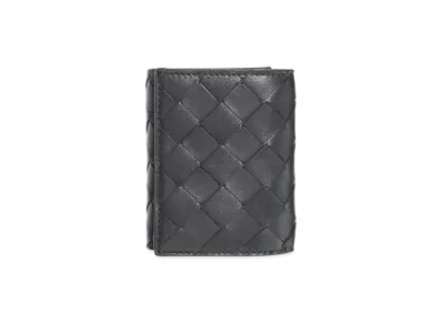 Bottega Veneta Intrecciato Lambskin Calfskin Trifold Wallet With Coin Purse "Black"