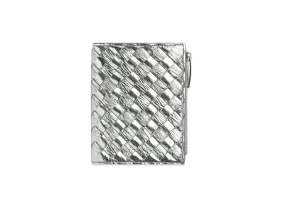 Bottega Veneta Intrecciato Lambskin Small Bi-fold Zippered Wallet "Silver"
