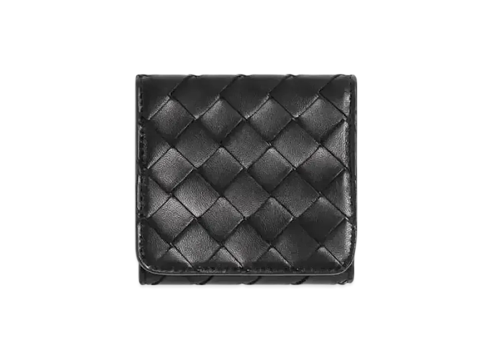 Bottega Veneta Intrecciato Lambskin Compact Trifold Wallet "Black"