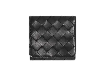 Bottega Veneta Intrecciato Lambskin Compact Trifold Wallet "Black"