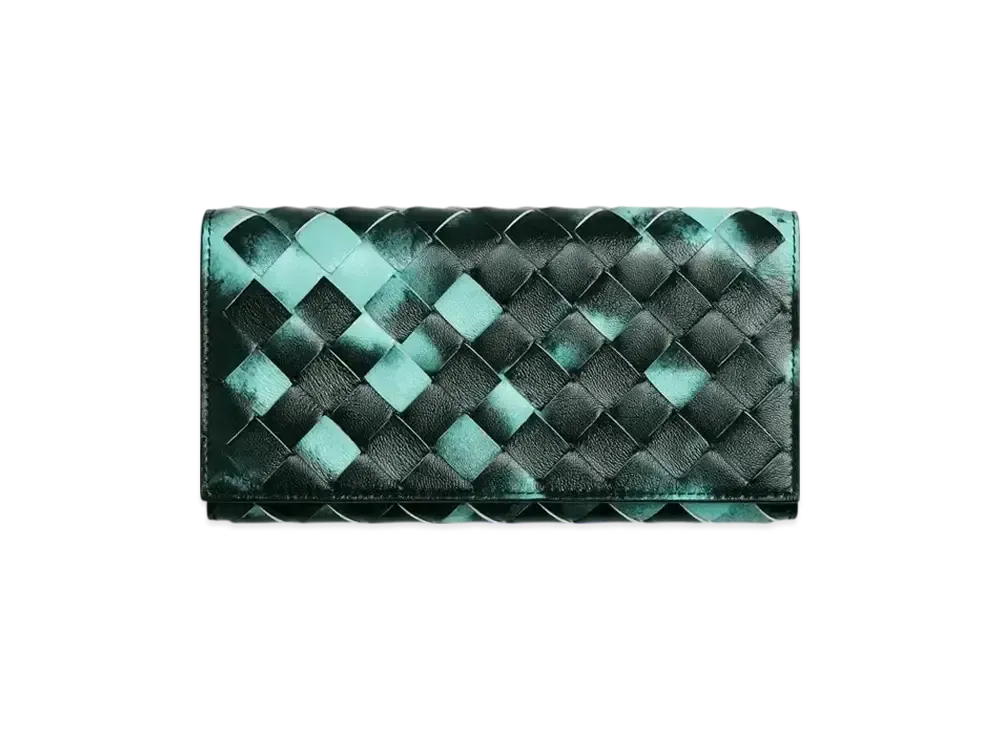 Bottega Veneta Intrecciato Lambskin Large Flap Wallet "Celadon/Inkwell"