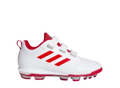 adidas GS Stabile 5 Point Low AC Baseball Cleats "Cloud White/Team Power Red/Silver Metallic"