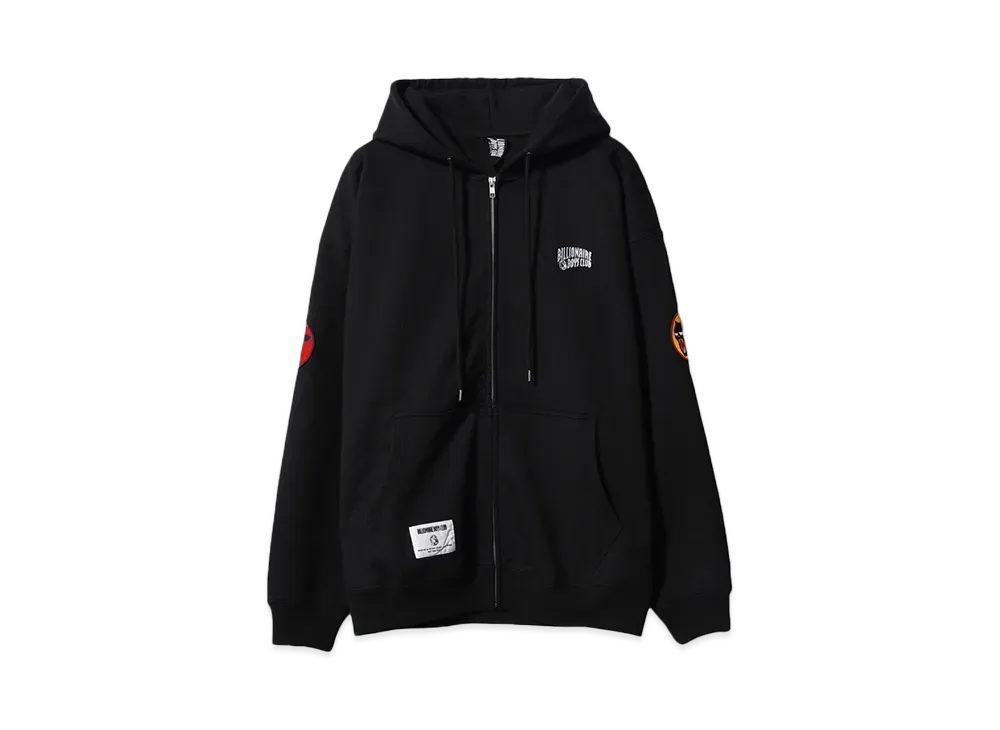 BILLIONAIRE BOYS CLUB EMBROIDERED LOGO ZIP UP COTTON HOODIE "BLACK"