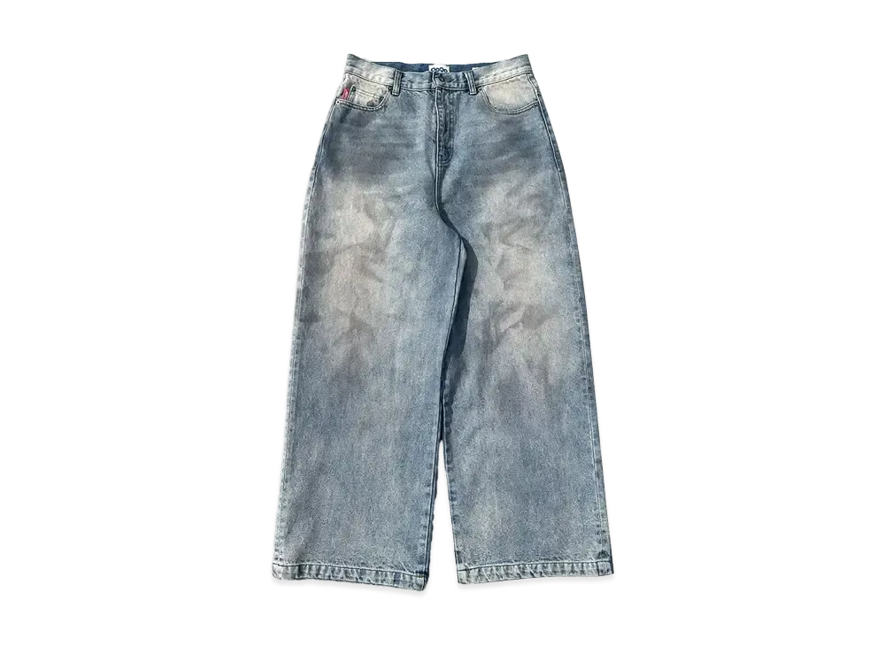 9090 9090 OG Logo Painted Denim Pants "MAD LIGHT BLUE"