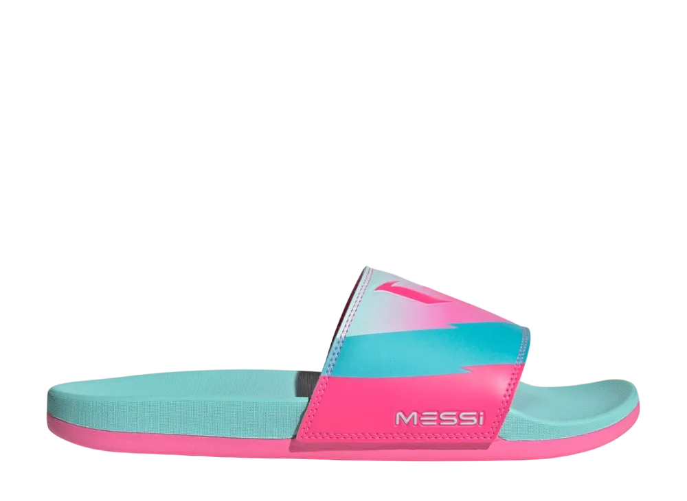 adidas Adilette Comfort Messi Slides "Flash Aqua/Lucid Pink/Lucid Cyan"